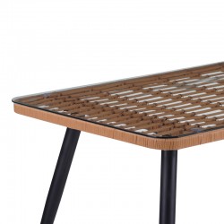 Naoki Pakoworld Glass-pe rattan Table in Natural Wood Finish with Black Legs 140x80x78cm