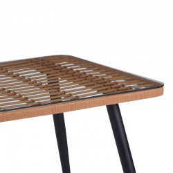 Naoki Pakoworld Glass-pe rattan Table in Natural Wood Finish with Black Legs 140x80x78cm