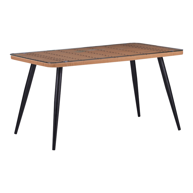 Naoki Pakoworld Glass-pe rattan Table in Natural Wood Finish with Black Legs 140x80x78cm