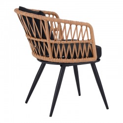 Naoki Pakoworld Armchair pe rattan -metal in Natural Finish with Black Legs/Cushion 62x60x80cm