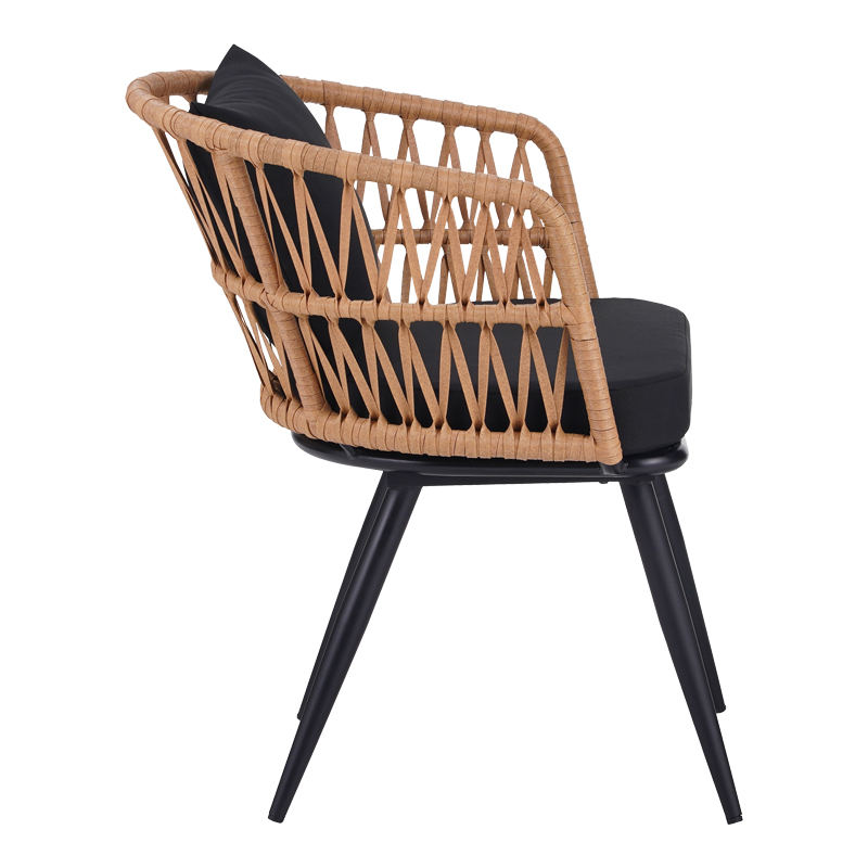 Naoki Pakoworld Armchair pe rattan -metal in Natural Finish with Black Legs/Cushion 62x60x80cm