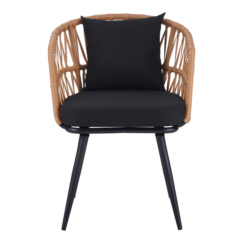 Naoki Pakoworld Armchair pe rattan -metal in Natural Finish with Black Legs/Cushion 62x60x80cm