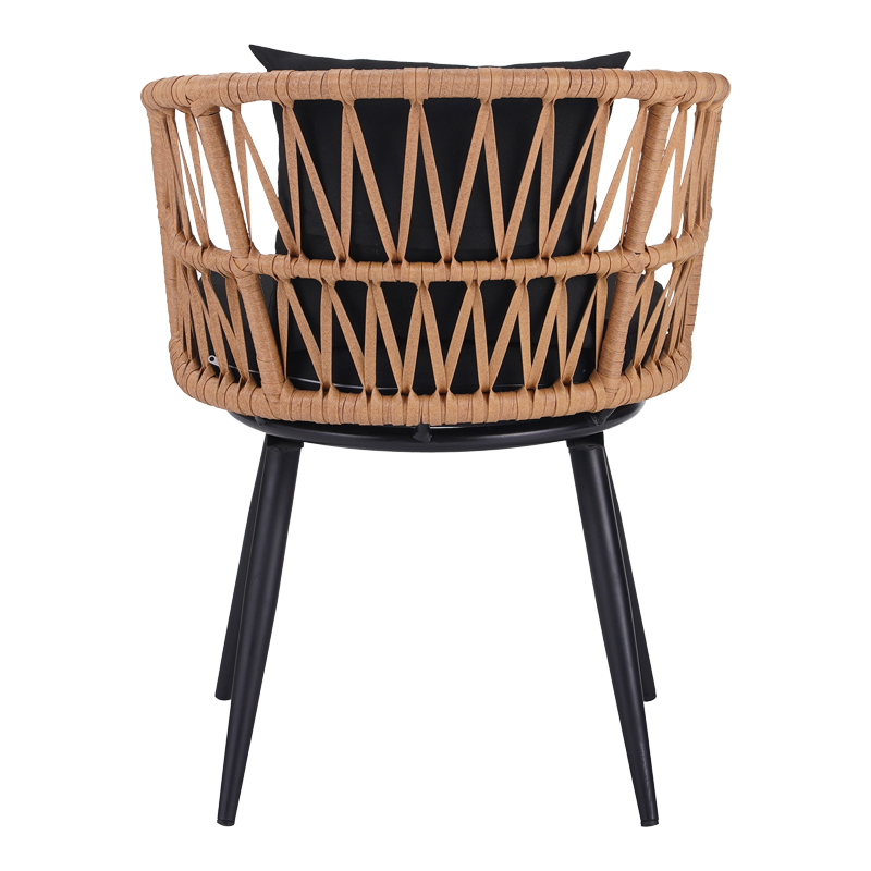 Naoki Pakoworld Armchair pe rattan -metal in Natural Finish with Black Legs/Cushion 62x60x80cm