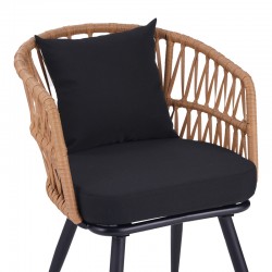 Naoki Pakoworld Armchair pe rattan -metal in Natural Finish with Black Legs/Cushion 62x60x80cm