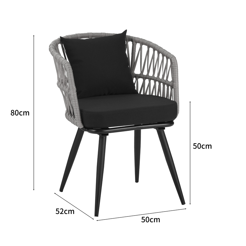 Naoki Pakoworld Armchair pe rattan -metal in Natural Finish with Black Legs/Cushion 62x60x80cm