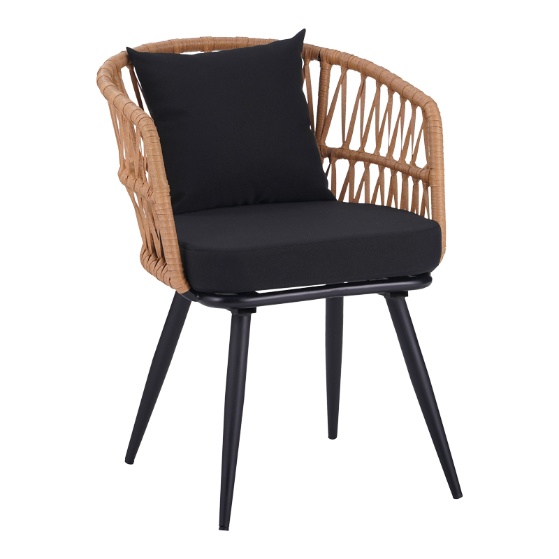 Naoki Pakoworld Armchair pe rattan -metal in Natural Finish with Black Legs/Cushion 62x60x80cm