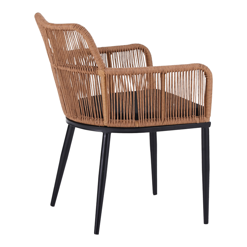 Naoki Pakoworld Armchair pe rattan -metal in Natural Finish with Black Legs/Cushion 59x62.5x78cm