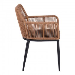 Naoki Pakoworld Armchair pe rattan -metal in Natural Finish with Black Legs/Cushion 59x62.5x78cm