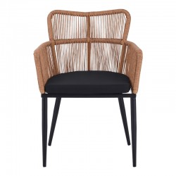 Naoki Pakoworld Armchair pe rattan -metal in Natural Finish with Black Legs/Cushion 59x62.5x78cm