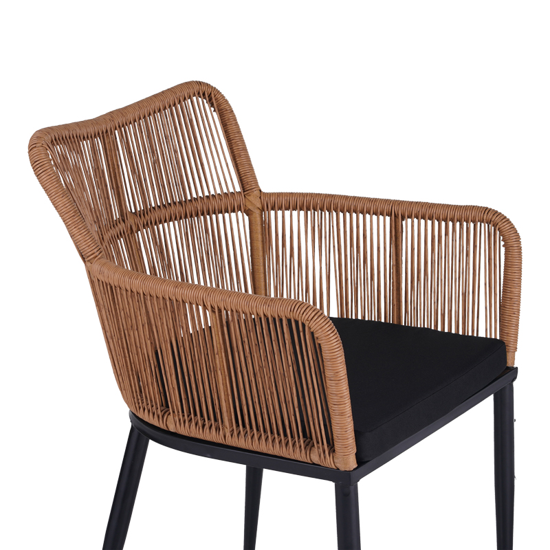 Naoki Pakoworld Armchair pe rattan -metal in Natural Finish with Black Legs/Cushion 59x62.5x78cm