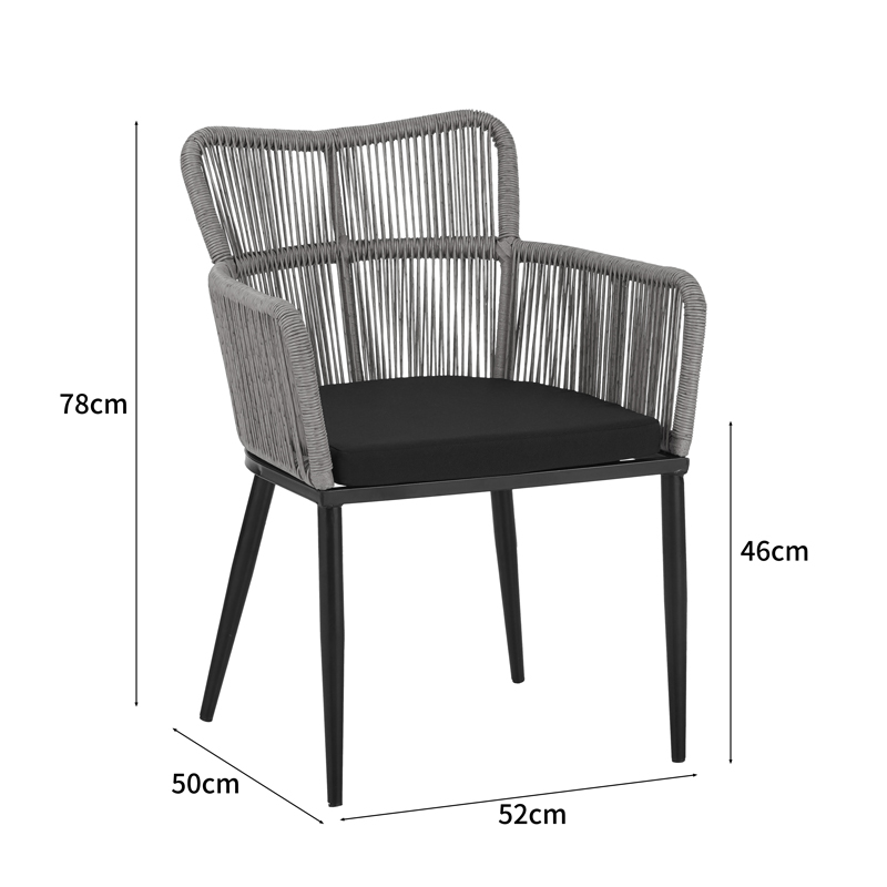 Naoki Pakoworld Armchair pe rattan -metal in Natural Finish with Black Legs/Cushion 59x62.5x78cm