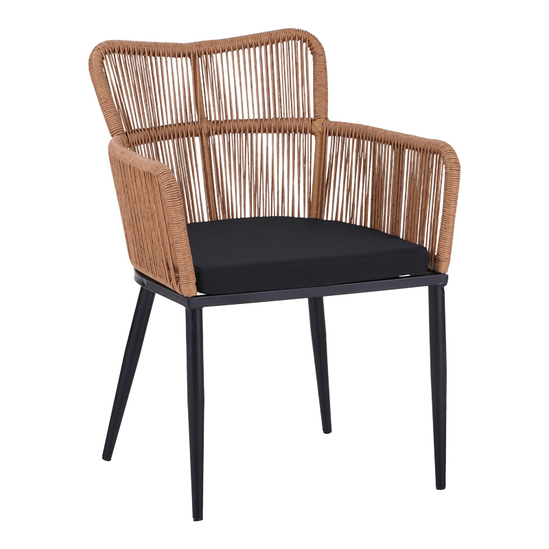 Naoki Pakoworld Armchair pe rattan -metal in Natural Finish with Black Legs/Cushion 59x62.5x78cm