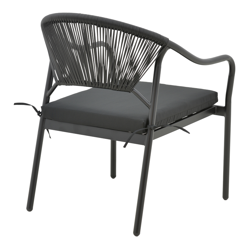 Armchair Jerqui pakoworld wicker rattan black-metal black legs-black cushion  60x64x78cm