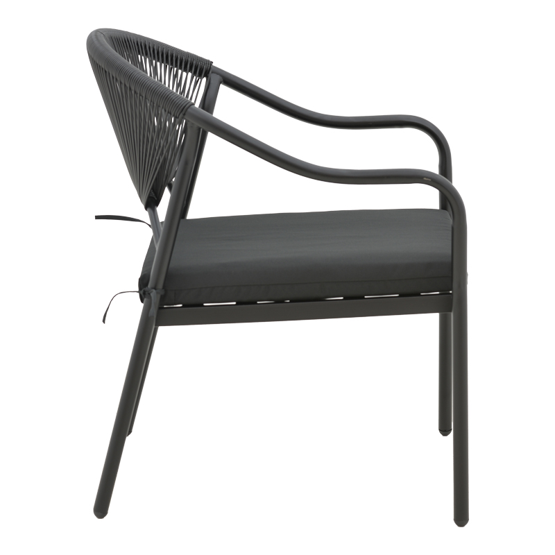 Armchair Jerqui pakoworld wicker rattan black-metal black legs-black cushion  60x64x78cm