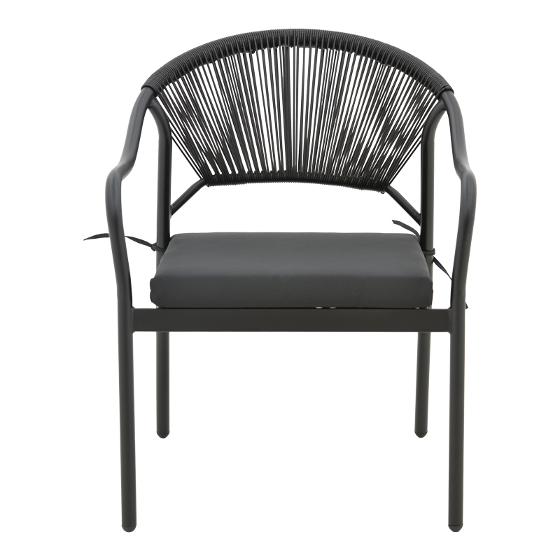 Armchair Jerqui pakoworld wicker rattan black-metal black legs-black cushion  60x64x78cm