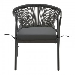 Armchair Jerqui pakoworld wicker rattan black-metal black legs-black cushion  60x64x78cm