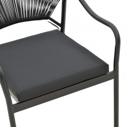 Armchair Jerqui pakoworld wicker rattan black-metal black legs-black cushion  60x64x78cm