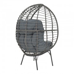 Armchair Nestie pakoworld wicker rattan grey-metal grey legs-grey cushion 99x91x156cm