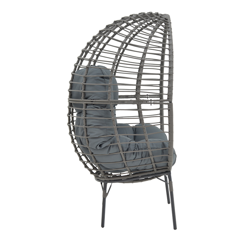 Armchair Nestie pakoworld wicker rattan grey-metal grey legs-grey cushion 99x91x156cm