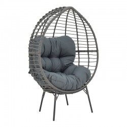 Armchair Nestie pakoworld wicker rattan grey-metal grey legs-grey cushion 99x91x156cm