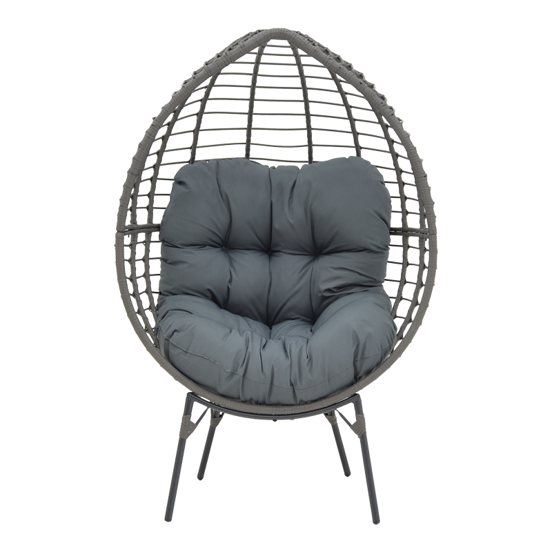 Armchair Nestie pakoworld wicker rattan grey-metal grey legs-grey cushion 99x91x156cm