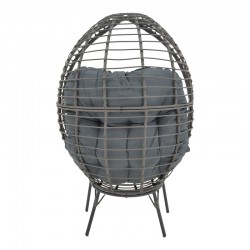 Armchair Nestie pakoworld wicker rattan grey-metal grey legs-grey cushion 99x91x156cm