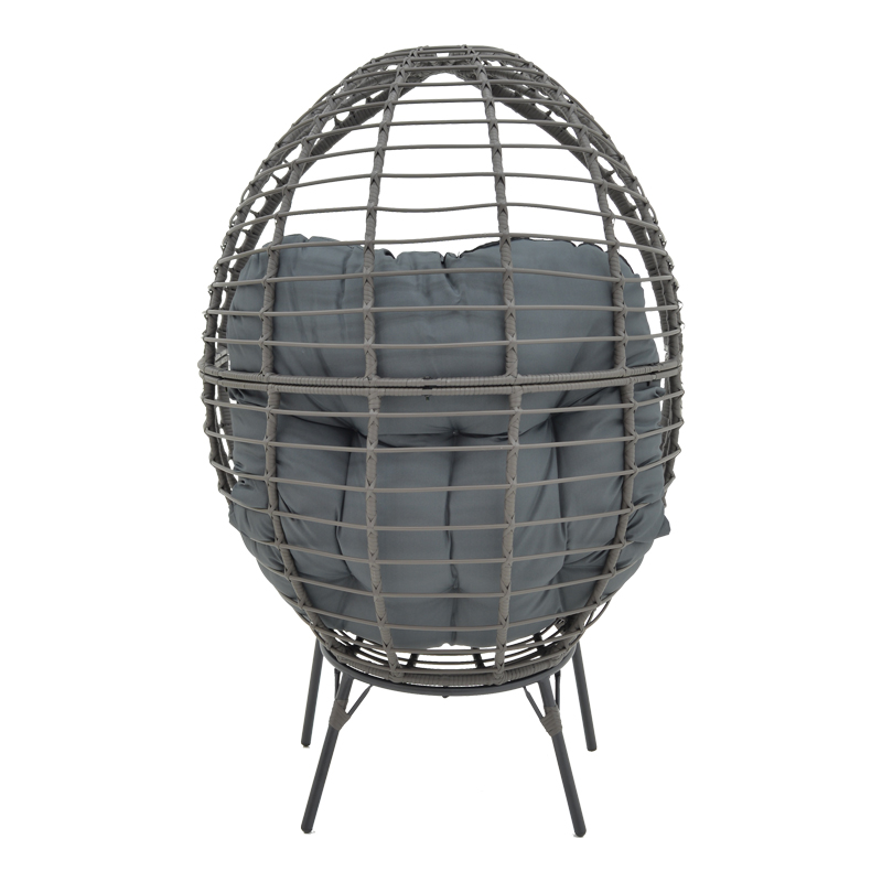 Armchair Nestie pakoworld wicker rattan grey-metal grey legs-grey cushion 99x91x156cm