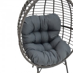 Armchair Nestie pakoworld wicker rattan grey-metal grey legs-grey cushion 99x91x156cm