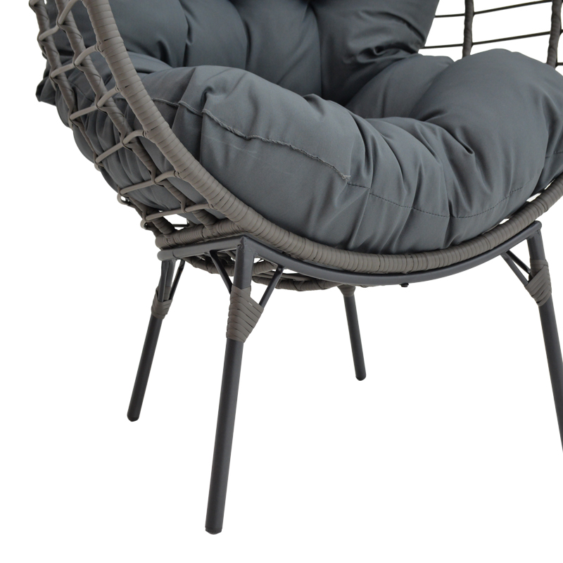 Armchair Nestie pakoworld wicker rattan grey-metal grey legs-grey cushion 99x91x156cm