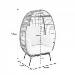 Πολυθρόνα Frox  pakoworld wicker rattan φυσικόι-μεταλλικό φυσικό-μαύρο πόδι-μπεζ μαξιλάρι 101x61x142εκ