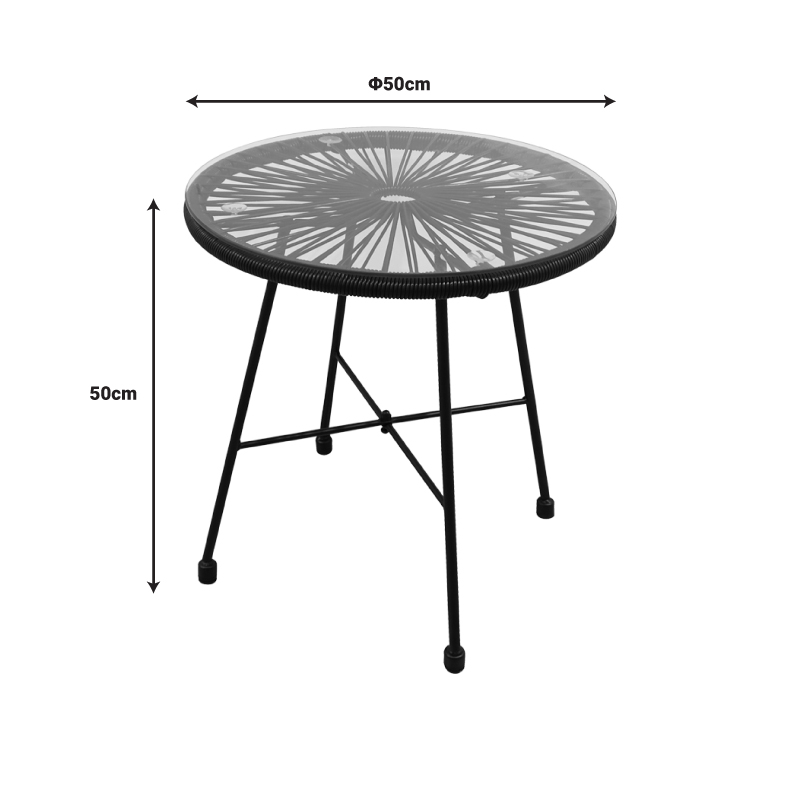 Τραπέζι Acapulco pakoworld μαύρο μέταλλο - pe rattan σε μαύρη απόχρωση Φ50x50εκ