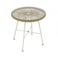 Acapulco table pakoworld white metal - pe rattan in natural shade D50x50cm