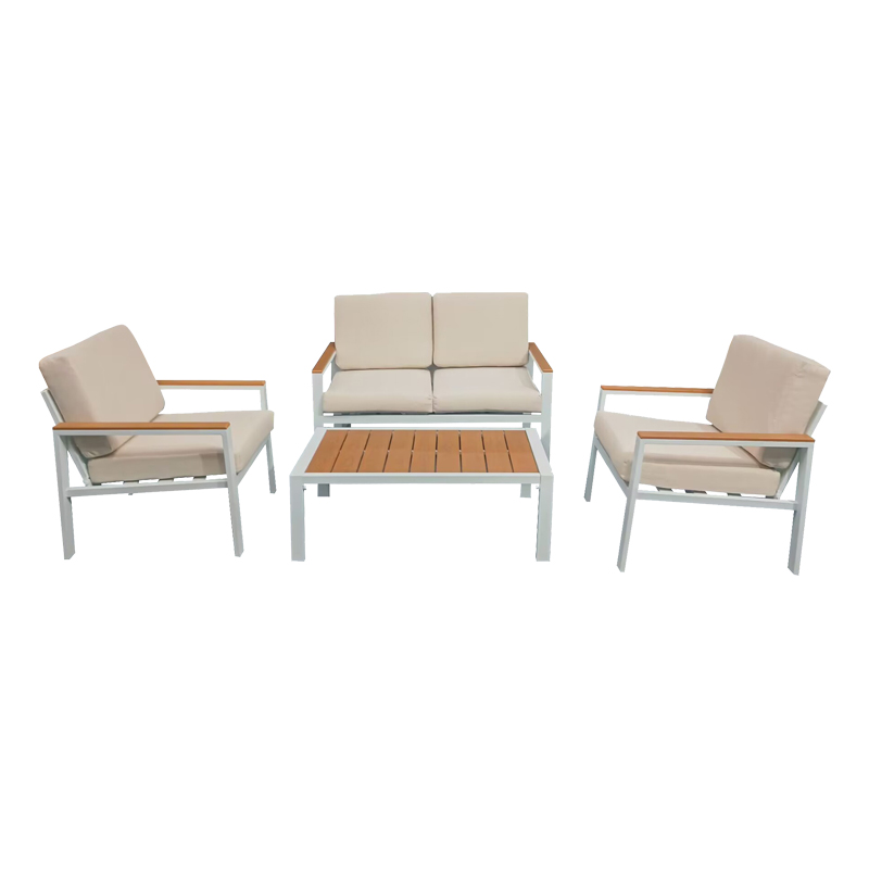 Garden lounge Fashionable pakoworld set 4pcs beige fabric-white aluminium