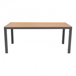 Dining table Nares-Uplift set of 7 pakoworld anthracite aluminum and plywood in natural-grey color 180x90x72.5cm