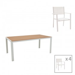 Dining table Nares-Moly A set of 5 pakoworld white aluminum and plywood in natural color 180x90x72.5cm