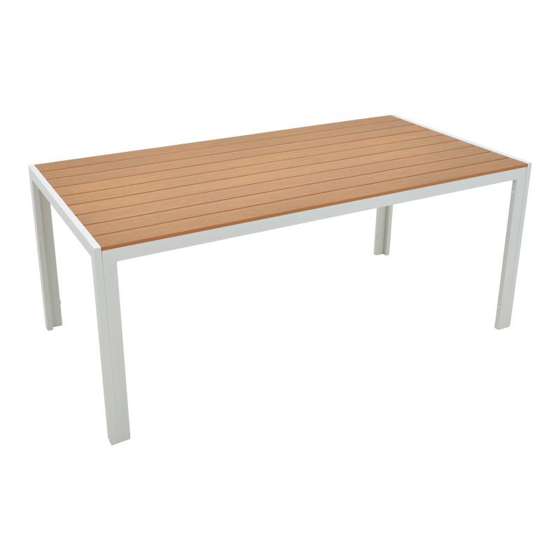 Dining table Nares-Moly A set of 5 pakoworld white aluminum and plywood in natural color 180x90x72.5cm