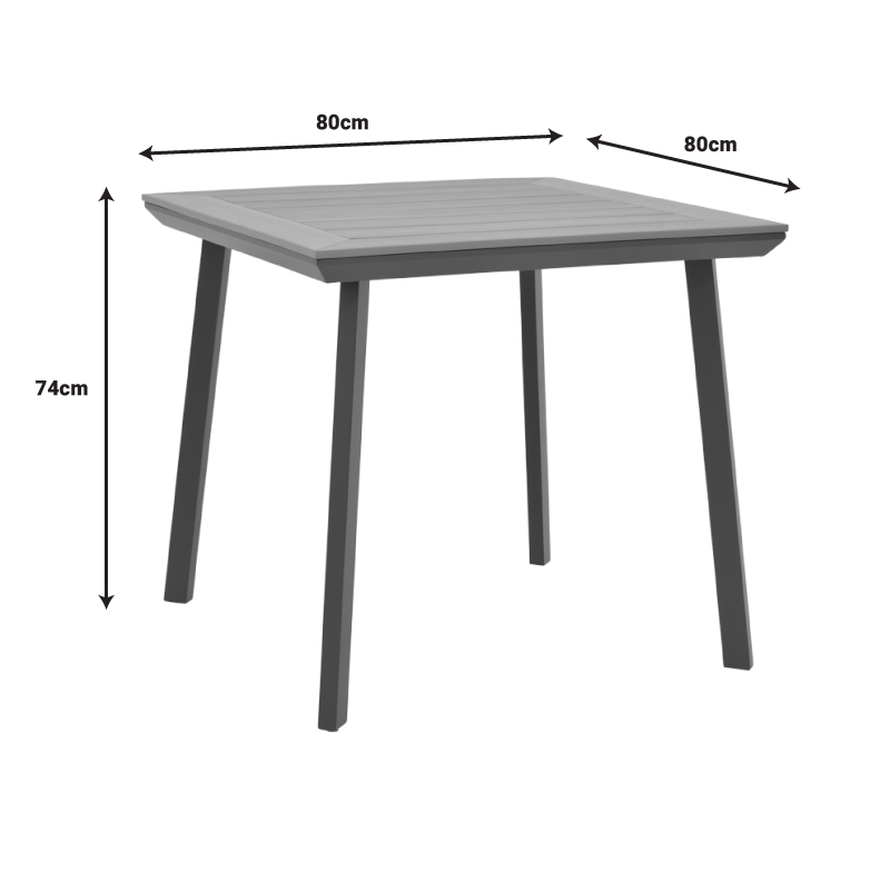 Dining table Synergy-Vitality set of 3 pakoworld anthracite aluminum and plywood in natural color 80x80x74cm