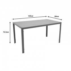 Dining table Nares-Moly A set of 5 pakoworld anthracite-black aluminum and plywood in natural color 140x80x72.5cm