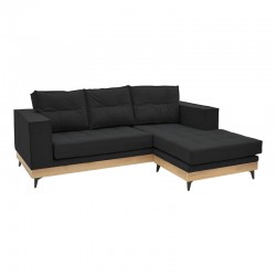 Corner reversible sofa Mirabel pakoworld black fabric-natural wood 250x184x100cm