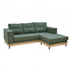 Corner reversible sofa Mirabel pakoworld green fabric-natural wood 250x184x100cm