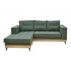 Corner reversible sofa Mirabel pakoworld green fabric-natural wood 250x184x100cm