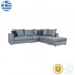 Reversible polymorphic sofa Iris pakoworld grey antique fabric-dark blue cushion 290x250x95cm
