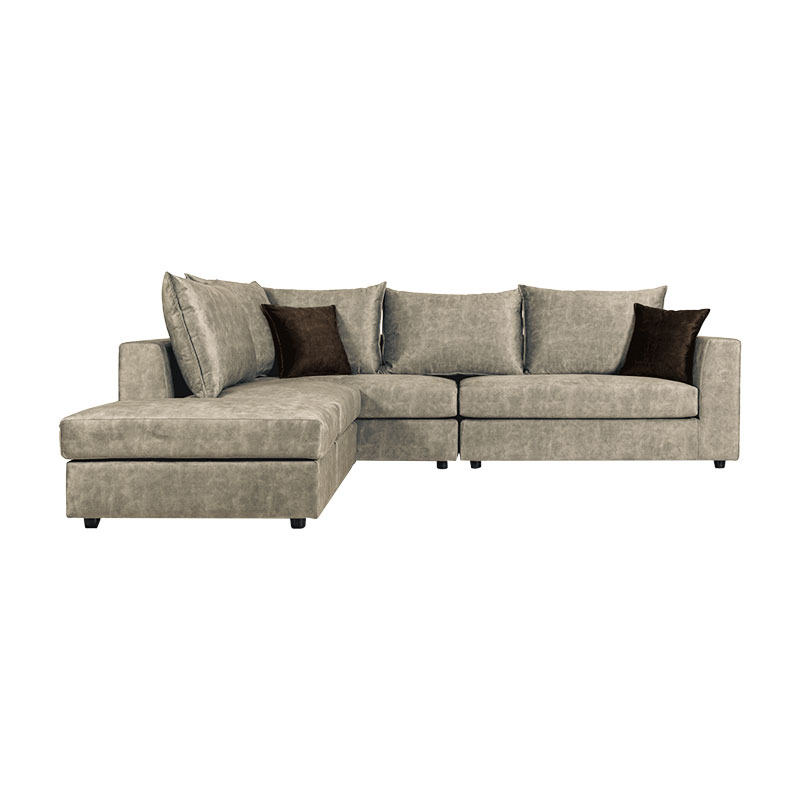Reversible polymorphic sofa Iris pakoworld beige antique fabric-dark brown cushion 290x250x95cm