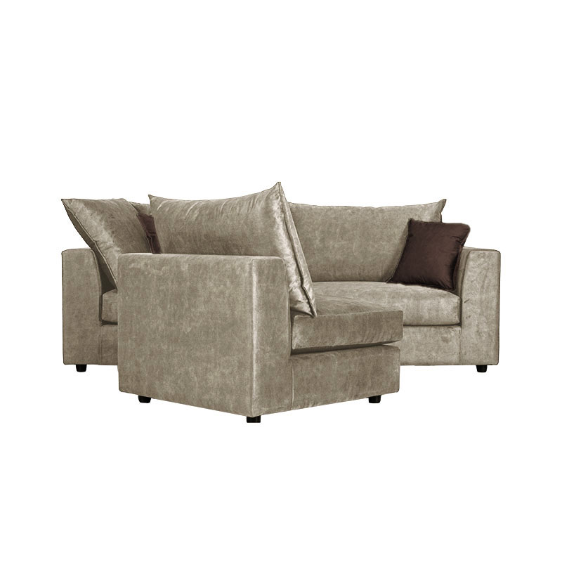 Reversible polymorphic sofa Artemis pakoworld beige antique fabric-darkbrown cushion 240x187x95cm