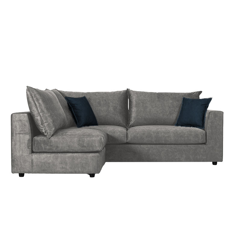 Reversible polymorphic sofa Artemis pakoworld grey antique fabric-dark blue cushion 240x187x95cm