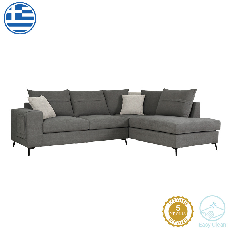 Left corner sofa Montana pakoworld grey fabric-light grey cushions 275x215x93cm