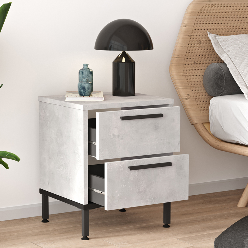 Nightstand Nako pakoworld black metal and melamine in antique gray shade 40x35.5x48.8cm