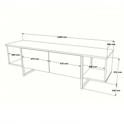 TV cabinet Oly pakoworld black metal and melamine in natural shade 160x14.5x33.1cm