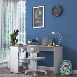 Work desk-shelf unit left corner Sidney pakoworld walnut-white 120x50x75cm