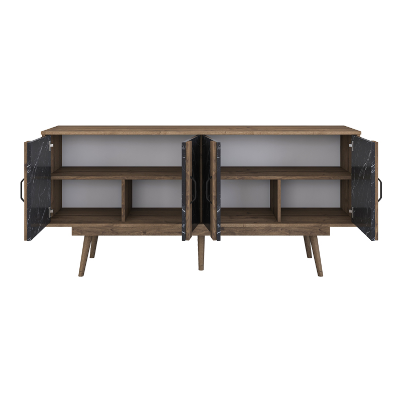 Buffet Suckie I pakoworld walnut-black marble look melamine-walnut pp leg 180x45x82.6cm